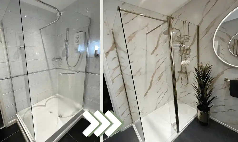 acrylic bathtub surround installation in Conroe, TX before & after
