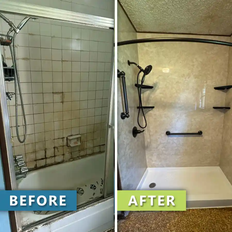 affordable barrier free shower Conroe, TX before and after
