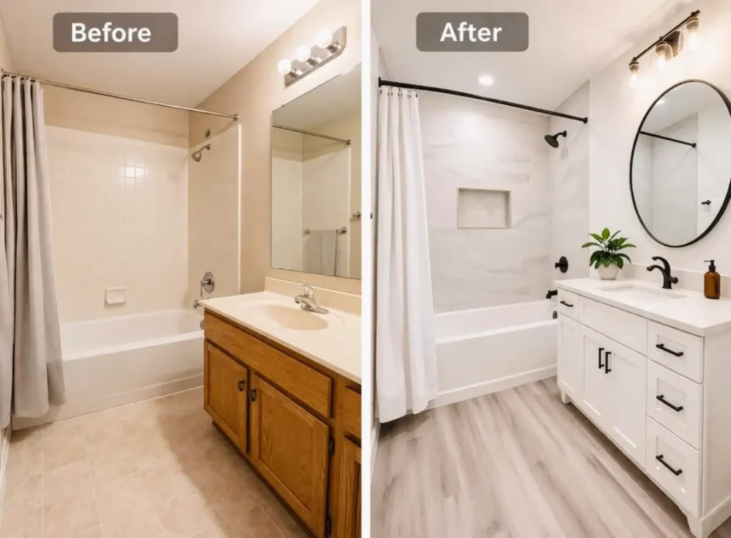 full bathroom renovation before & after in Conroe,TX