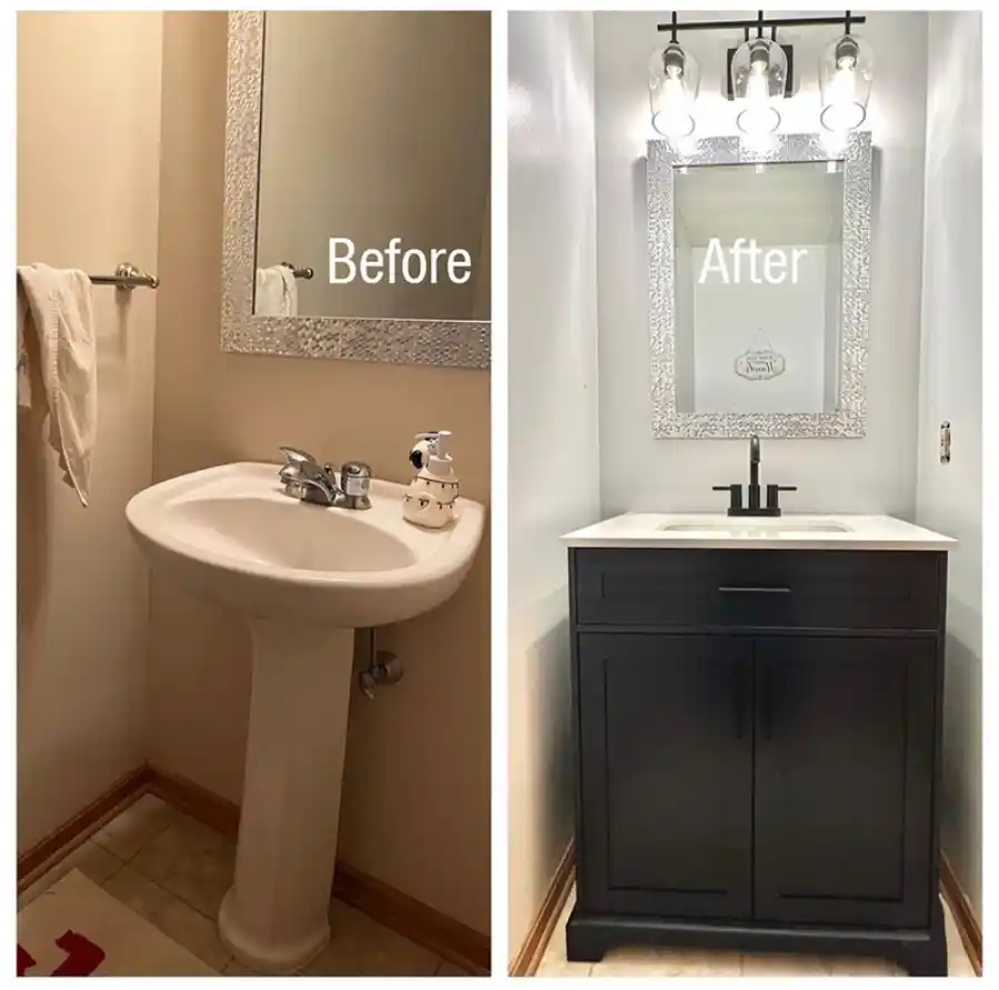 marble bathroom countertops before & after service in Conroe