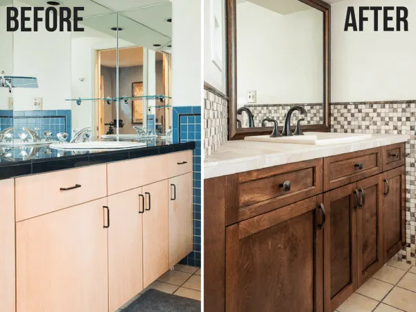 single-sink-bathroom vanity in Conroe before & after