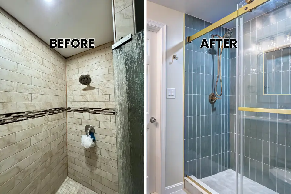 shower installation before & after in Montgomery, TX